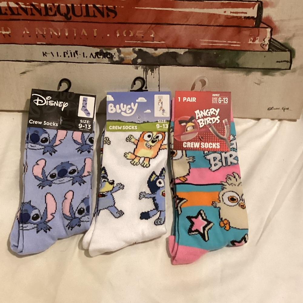 Stitch, Bluey and Angry Birds Socks Set